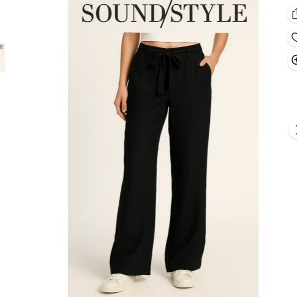 NEW SoundStyle Linen Pants Black Relaxed Comfortable Elasticized Waist Travel